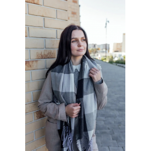 Велика чорна кашемірова хустка косинка в клітину CASHMERE. Photo 3